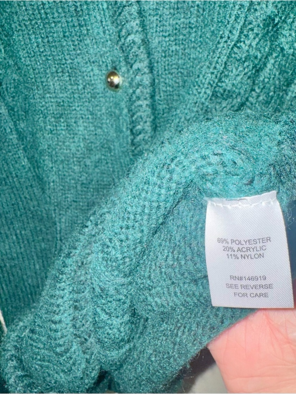 NWT Joie Emerald Green Cable Knit Cardigan with Gold Buttons - Picture 6 of 11